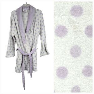 Ulta Beauty L/XL Minky Plush Lilac Polka Dot Short Bathrobe Womens Bath Spa Robe
